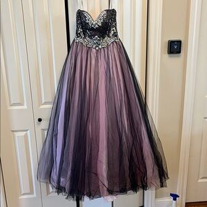 Elegant Black and Pink Strapless Gown Prom with Gown bag.